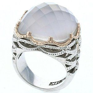 Bold Woven Crescent Ring featuring Chalcedony With A Rose Gold Rim Design